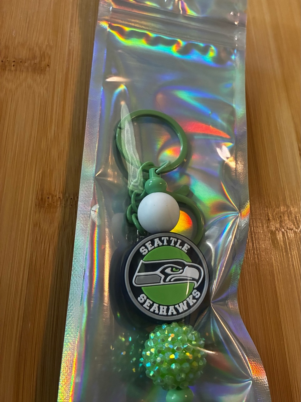 Seahawks Green Beaded Keychain - Picture 4 of 4
